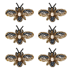 Bee Shape Felt Ornament Accessories, Rhinestone & Resin Beads Beading Appliques, Goldenrod, 36.5~39x57~57.5x7~7.5mm(PATC-WH0005-27)