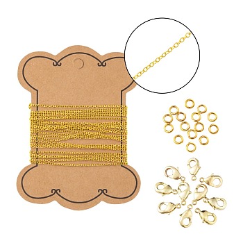 DIY 3m Oval Brass Cable Chains Necklace Making Kits, 10Pcs Lobster Claw Clasps and 50Pcs Jump Rings, Golden, Links: 2x1.5x0.5mm, 3m