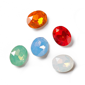 Opal Style Eletroplate K9 Glass Rhinestone Cabochons, Pointed Back & Back Plated, Oval, Mixed Color, 10x8x4.5mm