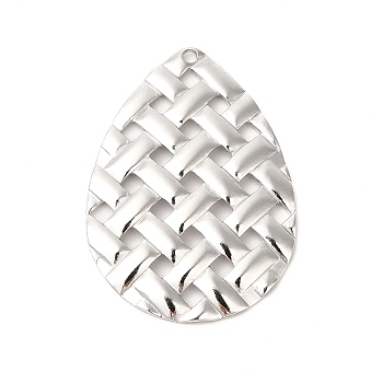 304 Stainless Steel Pendants, Braided Texture Teardrop Charms, Stainless Steel Color, 41.5x29.5x2.5mm, Hole: 1.8mm