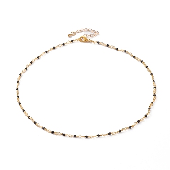 Faceted Round Natural Spinel Beaded Necklaces, with Brass Lobster Claw Clasps, Golden, 16-1/8 inch(41cm)