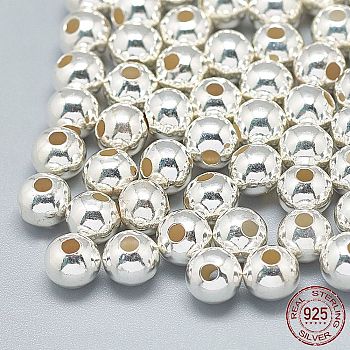 925 Sterling Silver Beads, Round, Silver, 9mm, Hole: 2mm