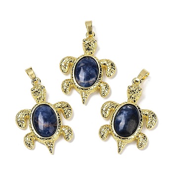 Natural Sodalite & Brass Pendants, Rack Plating, Cadmium Free & Lead Free, Sea Turtle Shaped, 38x27.5x7mm, Hole: 8x5mm