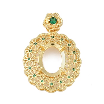 Oval Brass Micro Pave Cubic Zirconia Pendant Cabochon Settings, Green, Real 18K Gold Plated, Tray: 12.5x8.5mm, 37x25x9.5mm, Hole: 2.5x2.5mm