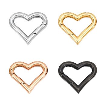 4Pcs 4 Colors Vacuum Plating 304 Stainless Steel Spring Gate Rings, Heart, Mixed Color, 17x20x3mm, 9 Gauge, Inner Diameter: 11x15mm, 1pc/color