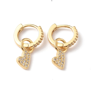 Heart Shape Clear Cubic Zirconia Hoop Earrings, Rack Plating Brass Dangle Earring for Women, Long-Lasting Plated, Lead Free & Cadmium Free, Real 18K Gold Plated, 18mm, Pin: 1mm