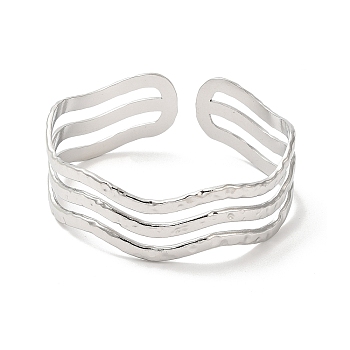 304 Stainless Steel Wave Open Cuff Bangles, Jewelry for Women, Stainless Steel Color, Inner Diameter: 2 inch(5.1cm)