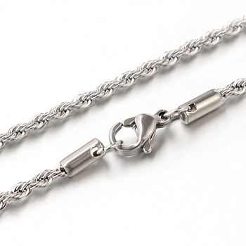 304 Stainless Steel Rope Chain Necklaces, with Lobster Claw Clasps, Stainless Steel Color, 15.7 inch(39.9cm)x2.5mm