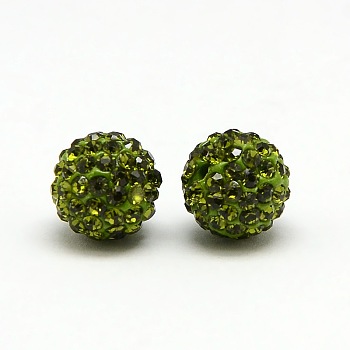 Polymer Clay Rhinestone Beads, Pave Disco Ball Beads, Grade A, Round, PP9, Olivine, PP9(1.5~1.6mm), 6mm, Hole: 1.2mm