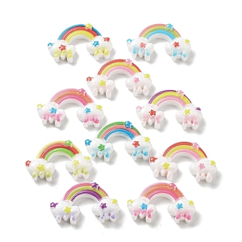 Cartoon Opaque Resin Decoden Cabochons, Rainbow with Cloud, Mixed Color, 19x32.5x7.5mm