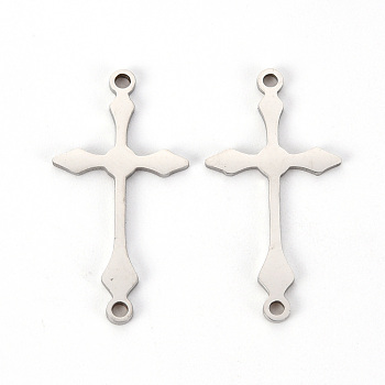201 Stainless Steel Link Connectors, Laser Cut, Cross, Stainless Steel Color, 25.5x13x1mm, Hole: 1.4mm