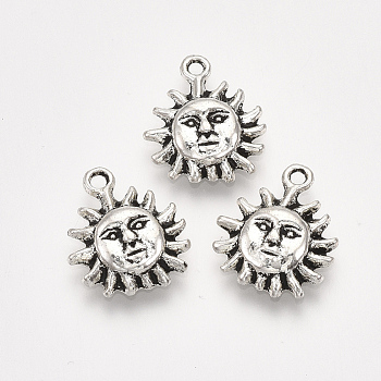 Tibetan Style Alloy Charms, Cadmium Free & Lead Free, Sun, Antique Silver, 14x12x3mm, Hole: 1.5mm, about 1100pcs/1000g