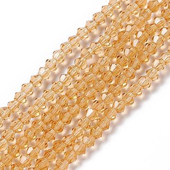 Imitation Austrian Crystal 5301 Bicone Beads, Faceted Glass Beads Strands, Sandy Brown, 3x3~3.5mm, Hole: 0.5mm, about 125~130pcs/strand, 15.5 inch