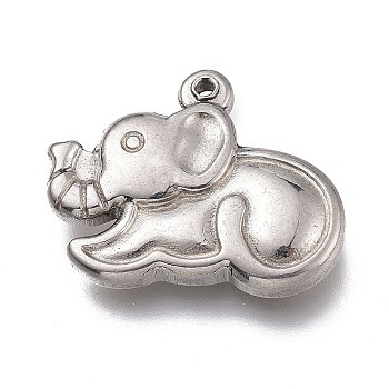 304 Stainless Steel Beads, Elephant, Stainless Steel Color, 15x19x3.5mm, Hole: 1mm