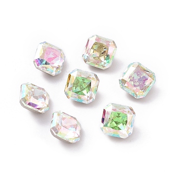 K5 Glass Rhinestone Cabochons, Pointed Back & Back Plated, Faceted, Square, Colorful, 8x8x6mm