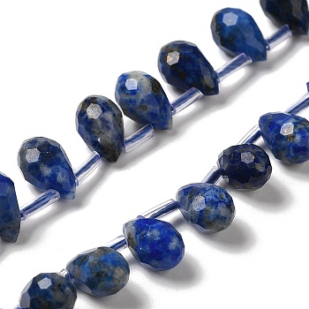 Natural Lapis Lazuli Beads Strands, Faceted, Top Drilled, Teardrop, 9~10.5x6~6.5mm, Hole: 0.7mm, about 45pcs/strand, 15.59~16.14''(39.6~41cm)
