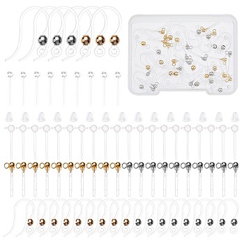 DIY Earring Making Finding Kits, Including Resin Stud Earring Findings, Plastic Earring Hooks & Ear Nuts, Golden & Stainless Steel Color, 160Pcs/box