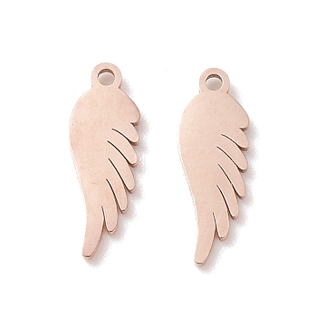 304 Stainless Steel Pendants, Wing, Rose Gold, 13.5x4.5x0.8mm, Hole: 1mm