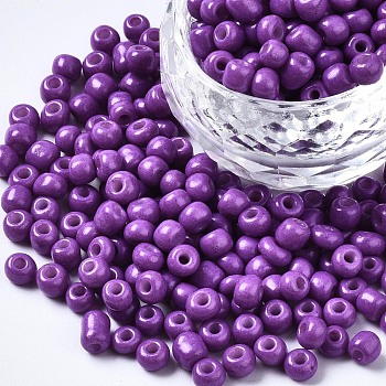 6/0 Glass Seed Beads, Baking Paint, Round Hole, Round, Dark Orchid, 4~5x3~5mm, Hole: 1.2~1.5mm, about 4500pcs/Pound