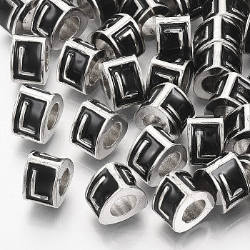 Alloy European Beads, Enamel Style, Large Hole Beads, Triangle with Letter, Platinum, Black, Letter.L, 9.5x9x6.5mm, Hole: 5mm
