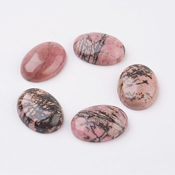 Natural Rhodonite Flat Back Cabochons, Oval, 18x13mm
