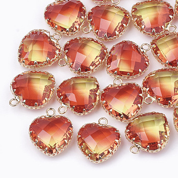 K9 Glass Pendants, Imitation Tourmaline, with Golden Tone Brass Findings, Faceted, Heart, Red, 20x16.5x8mm, Hole: 2mm