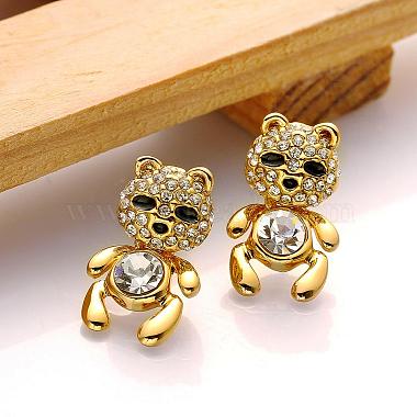 Real 18K Gold Plated Bear Tin Alloy Cubic Zirconia Stud Earrings(EJEW-BB08486-G)-3