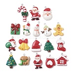 Christmas Theme Opaque Resin Pendants, with Platinum Iron Loop, Mixed Shapes, 29~41x15~26x5.5~9mm, Hole: 2mm(RESI-I344-04P)