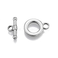 201 Stainless Steel Toggle Clasps, Ring, Stainless Steel Color, Bar: 7x17x2.5mm, Hole: 2mm, Ring: 17.5x13.5x2mm, Hole: 3mm(STAS-N099-21)