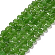 Natural White Jade Beads Strands, Faceted, Dyed, Flat Round, Green, 8~8.5x5~5.5mm, Hole: 1.2mm, about 48pcs/strand, 15.35''(39cm)(G-K318-11)