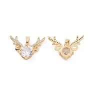 Brass Micro Pave Cubic Zirconia Christmas Deer Pendants, Real 18K Gold Plated, Clear, 16x24x6mm, Hole: 5x2.5mm(KK-E068-VC421)