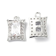 Brass Micro Pave Clear Cubic Zirconia Charms, with Glass, Rectangle, Platinum, 12x8.5x3.5mm, Hole: 1.2mm(KK-E068-VF223)