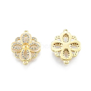 Ion Plating(IP) Brass Micro Pave Clear Cubic Zirconia Connector Charms, with Enamel, for Half Drilled Bead, Flower Link, Real 18K Gold Plated, 18x15x3mm, Hole: 1mm, Pin: 0.8mm(KK-C006-35G)