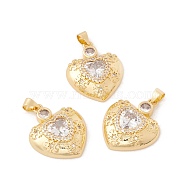 Brass Micro Pave Clear Cubic Zirconia Pendants, Cadmium Free & Lead Free, Heart, Real 18K Gold Plated, 25x21x6mm, Hole: 3x4mm(KK-G415-20G)