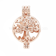 Alloy Locket Pendants, Diffuser Locket, Hollow, Flat Round with Tree, Rose Gold, 30x20x10mm, Hole: 3.5x2.5mm, Inner Measure: 18mm(PALLOY-S062-54RG)