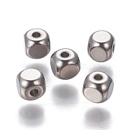 201 Stainless Steel Beads, Square, Stainless Steel Color, 4x4x4mm, Hole: 1.2mm(STAS-P239-30P)