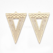 Brass Pendants, Etched Metal Embellishments, Triangle, Light Gold, 42x26x0.3mm, Hole: 1.5mm(X-KKC-T001-23KC)