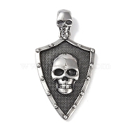 Viking 316 Surgical Stainless Steel Pendants, Shield with Skull Charm, Antique Silver, 39x24.5x6mm, Hole: 7x3.5mm(STAS-E212-10AS)