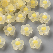 Transparent Acrylic Beads, Frosted, Bead in Bead, Flower, Yellow, 12x12.5x6mm, Hole: 2.5mm(X-TACR-S152-06C-SS2105)