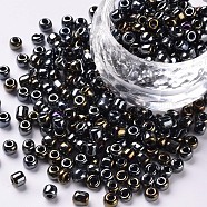 6/0 Glass Seed Beads, Metallic Colours, Round, Round Hole, Colorful, 6/0, 4mm, Hole: 1mm, about 500pcs/50g, 50g/bag, 18bags/2pounds(SEED-US0003-4mm-602)