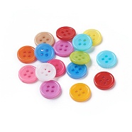 Acrylic Sewing Buttons, Plastic Buttons for Costume Design, 4-Hole, Dyed, Flat Round, Mixed Color, 12x2mm, Hole: 1mm(X-BUTT-E076-A-M)