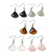 Natural Mixed Gemstone Fan Dangle Earrings, Platinum Brass Earrings, 39x20mm(EJEW-E296-03P)