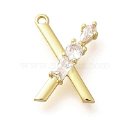 Brass Micro Pave Cubic Zirconia Pendants, LetterA-Z Charms, Golden, Letter X, 16x11x2.5mm, Hole: 1mm(KK-M310-01G-24)