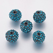 Alloy Rhinestone Beads, Grade A, Round, Gunmetal, Aquamarine, 10mm, Hole: 2mm(RB-A034-10mm-A03B)