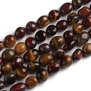 Natural Tiger Eye Beads Strands, Tumbled Stone, Nuggets, 10~15x7.5~11.5x7.5~12.5mm, Hole: 1mm, about 36pcs/Strand, 15.67 inch(39.8 cm)(G-D0002-D76)