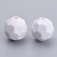 Opaque Acrylic Beads, Faceted, Round, White, 4x4mm, Hole: 1mm, about 13500pcs/500g(SACR-S300-05A-01)