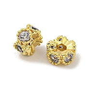 Brass Micro Pave Clear Cubic Zirconia Beads, Flat Round, Real 18K Gold Plated, 4.5x2mm, Hole: 1.4mm(KK-G490-16G)