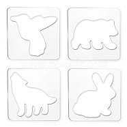 Acrylic Earring Handwork Template, Card Leather Cutting Stencils, Square, Clear, Animal Pattern, 152x152x4mm, 4 styles, 1pc/style, 4pcs/set(TOOL-WH0152-017)