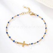 Stainless Steel Link Bracelets for Women, with Enamel, Cross, Real 18K Gold Plated, No Size(MW8904-1)