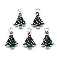 Christmas Alloy Enamel Pendants, Cadmium Free & Nickel Free & Lead Free, Platinum, Christmas Tree, Dark Green, 21x13x3mm, Hole: 2mm(ENAM-N054-84)